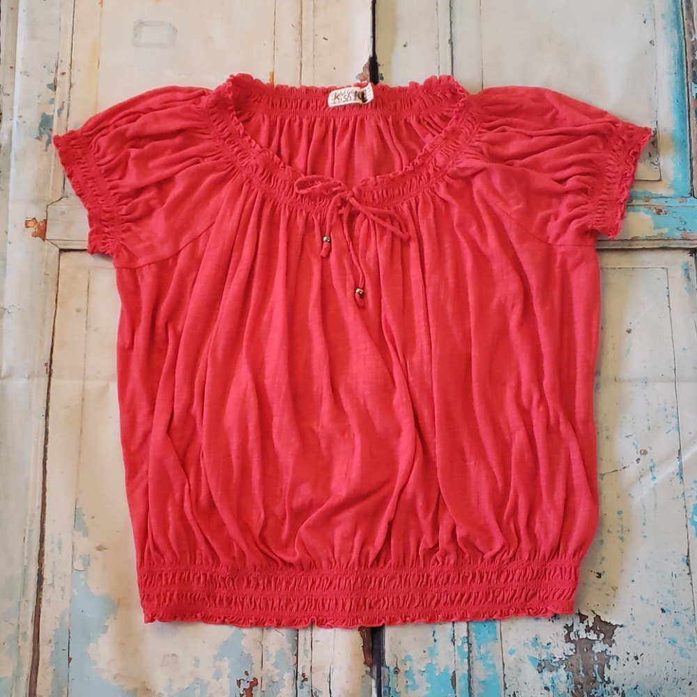 Faded Glory Red Short-Sleeve Peasant Blouse